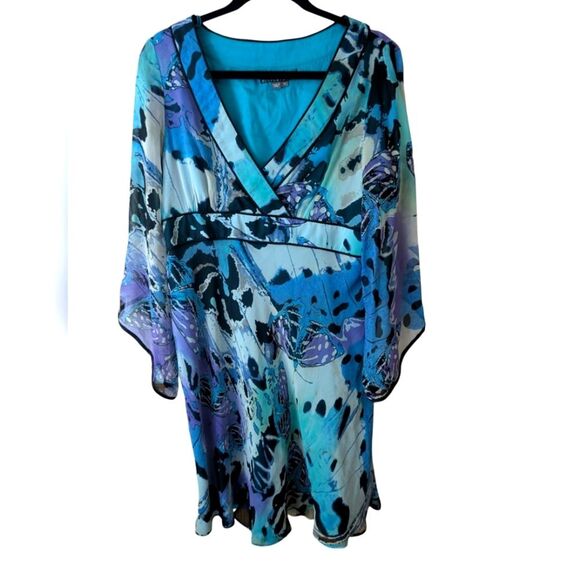 Vintage Y2K Boston Proper Muse Silk Butterfly Babydoll Dress Size 12 - Picture 1 of 11